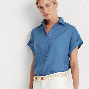 NWT Ralph Lauren linen blue Button-Down Shirt